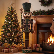 45" Nutcracker Soldier Figurine with Houndstooth Jacket, Star Staff and Gold Trim