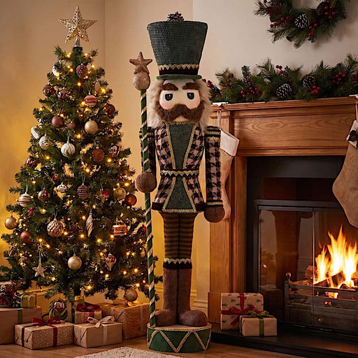 45" Nutcracker Soldier Figurine with Houndstooth Jacket, Star Staff and Gold Trim