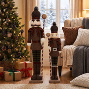 45" Nutcracker Soldier Figurine with Houndstooth Jacket, Star Staff and Gold Trim