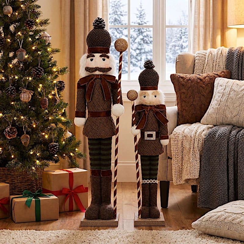 45" Nutcracker Soldier Figurine with Houndstooth Jacket, Star Staff and Gold Trim