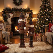 45" Nutcracker Soldier Figurine with Houndstooth Jacket, Star Staff and Gold Trim