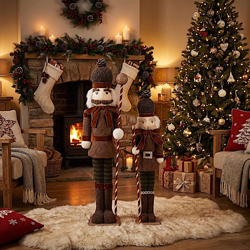 45" Nutcracker Soldier Figurine with Houndstooth Jacket, Star Staff and Gold Trim