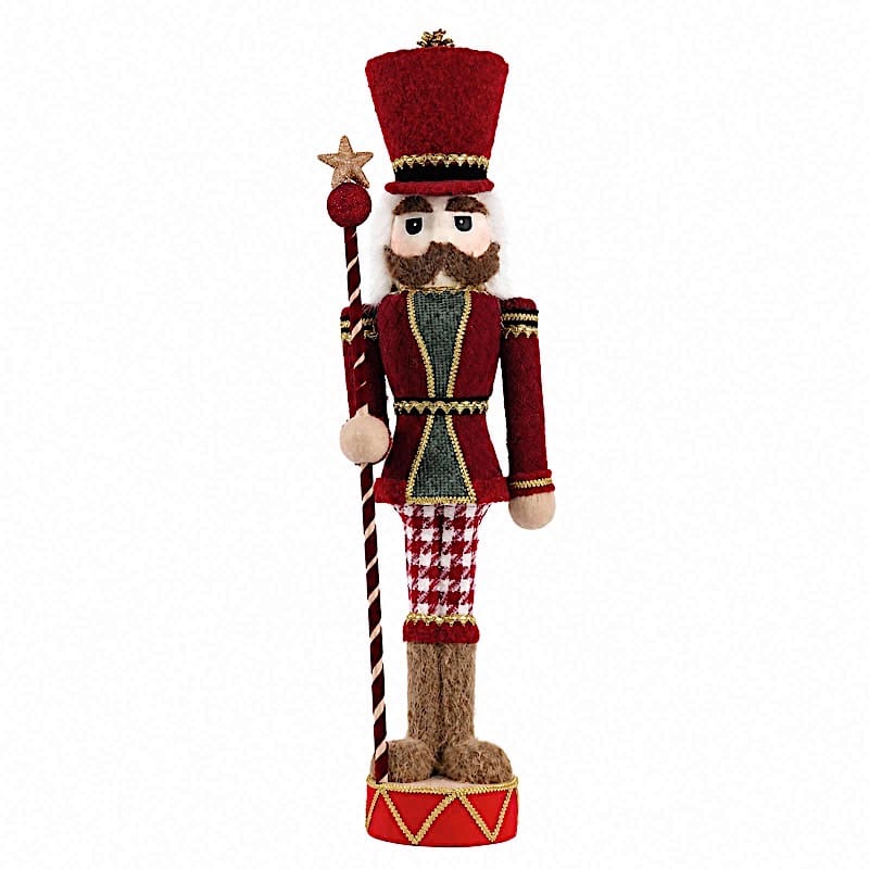 45" Nutcracker Soldier Figurine with Houndstooth Jacket, Star Staff and Gold Trim DECO_XMAS_SOLDR01_45_RED