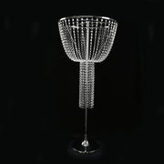45" Round Metal Goblet Flower Stand with Acrylic Crystal Bead Strands - Silver CHDLR_072_1T_SILV