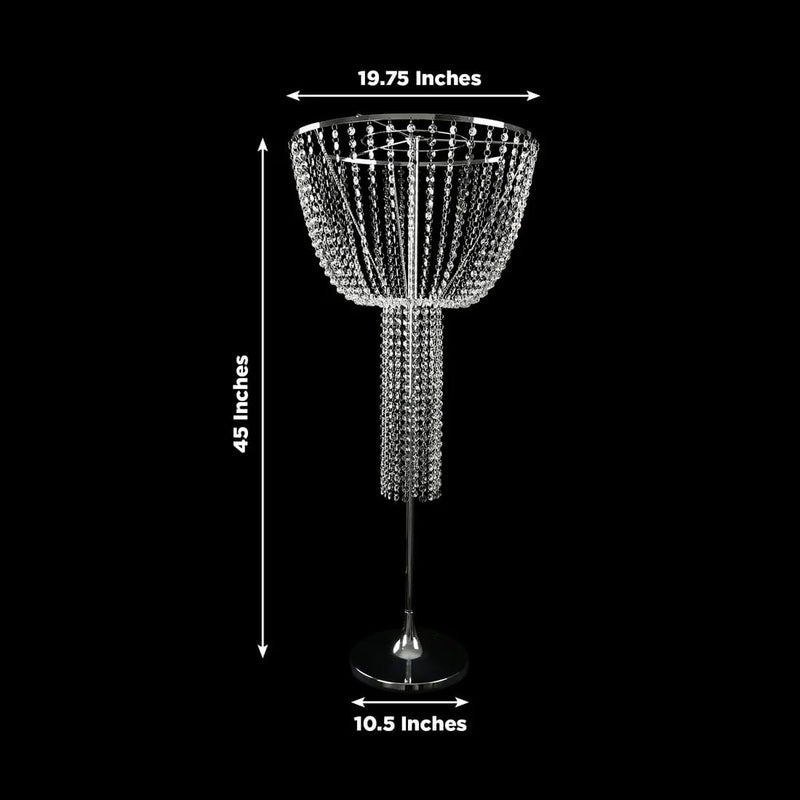 45" Round Metal Goblet Flower Stand with Acrylic Crystal Bead Strands - Silver CHDLR_072_1T_SILV