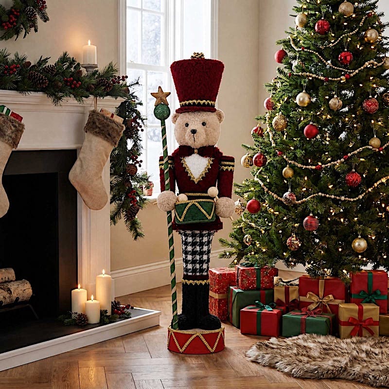 45" Teddy Bear Nutcracker Soldier Figurine with Gold Trim