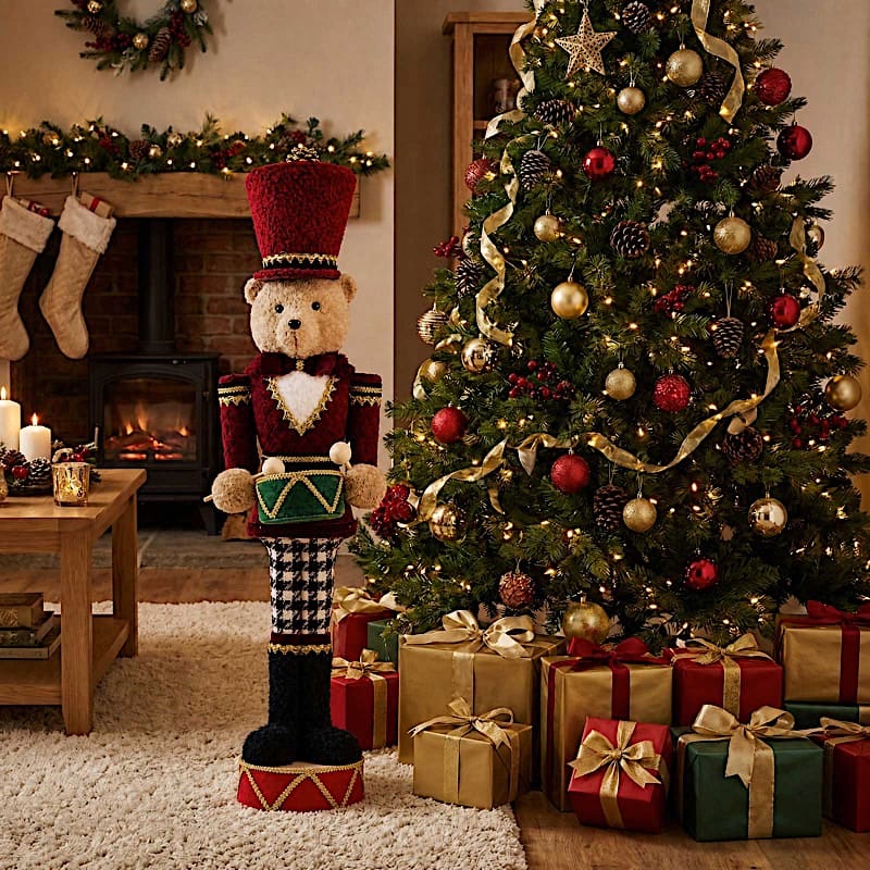 45" Teddy Bear Nutcracker Soldier Figurine with Gold Trim