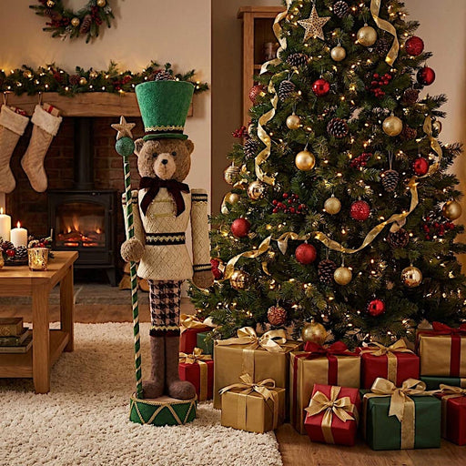 45" Teddy Bear Nutcracker Soldier Figurine with Gold Trim