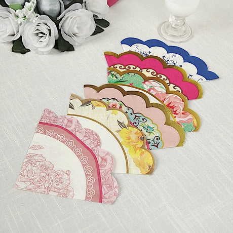 48 Paper Cocktail Napkins with Vintage Scalloped Edges - Floral Mixed NAP_BEV_TEA017_MIX