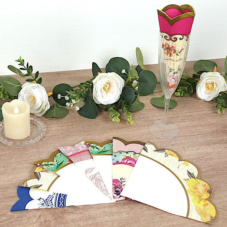 48 Paper Cocktail Napkins with Vintage Scalloped Edges - Floral Mixed NAP_BEV_TEA017_MIX