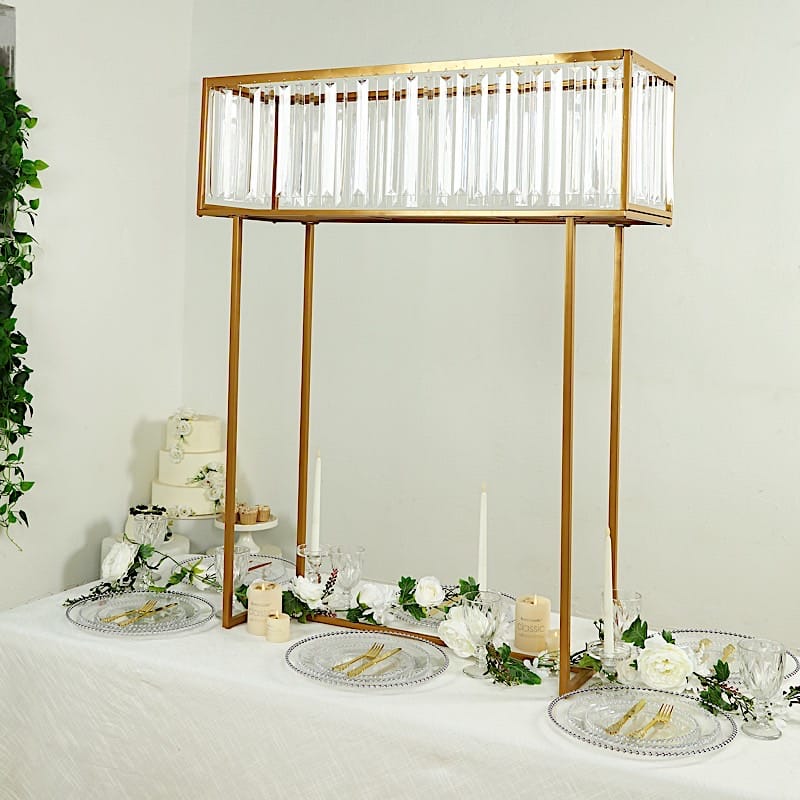 48" Rectangular Metal Chandelier Floral Stand with Crystal Pendant - Gold and Clear CHDLR_070T_48_GOLD