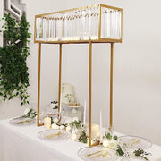 48" Rectangular Metal Chandelier Floral Stand with Crystal Pendant - Gold and Clear CHDLR_070T_48_GOLD