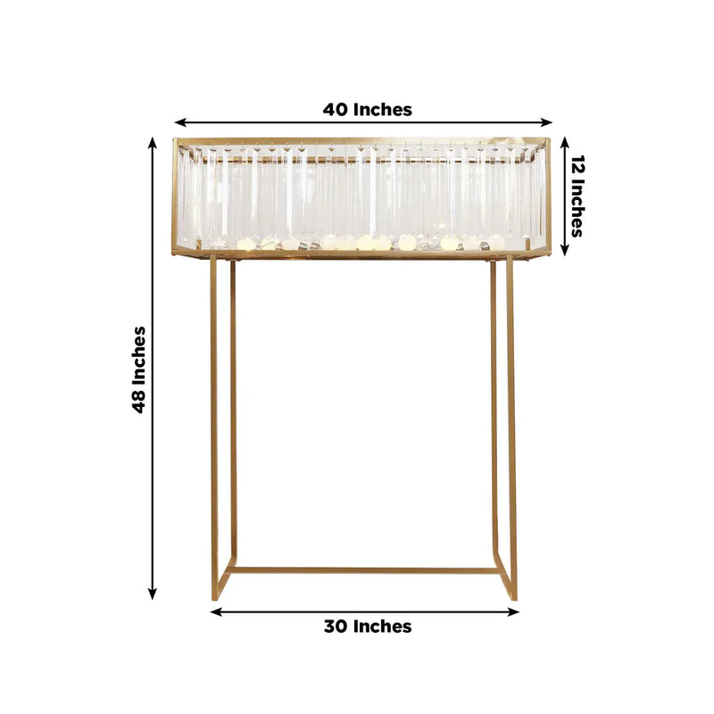 48" Rectangular Metal Chandelier Floral Stand with Crystal Pendant - Gold and Clear CHDLR_070T_48_GOLD