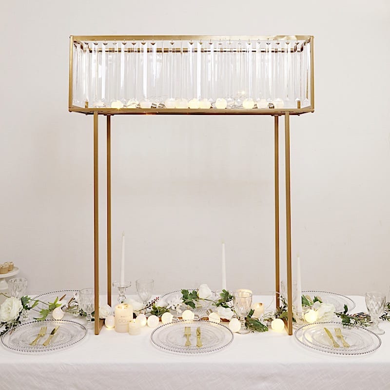 48" Rectangular Metal Chandelier Floral Stand with Crystal Pendant - Gold and Clear CHDLR_070T_48_GOLD