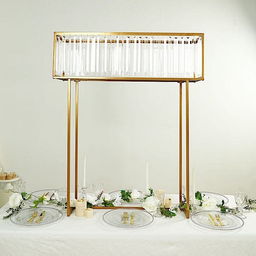 48" Rectangular Metal Chandelier Floral Stand with Crystal Pendant - Gold and Clear CHDLR_070T_48_GOLD