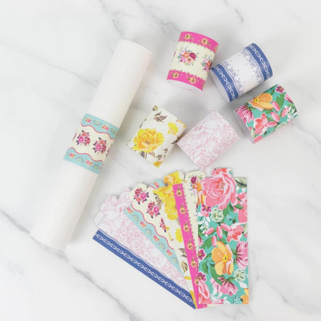 48 Vintage Floral Disposable Paper Napkin Rings - Assorted NAP_RING_PAP06_TEA017_MIX