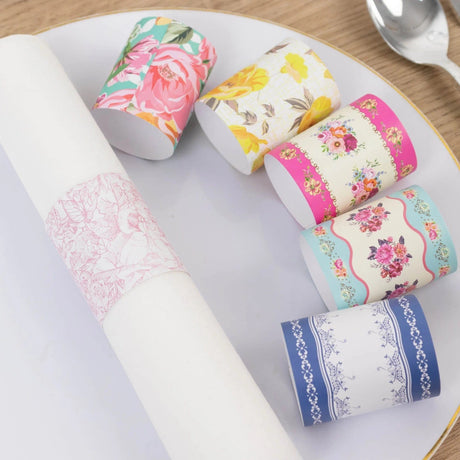 48 Vintage Floral Disposable Paper Napkin Rings - Assorted NAP_RING_PAP06_TEA017_MIX