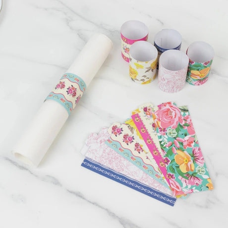 48 Vintage Floral Disposable Paper Napkin Rings - Assorted NAP_RING_PAP06_TEA017_MIX