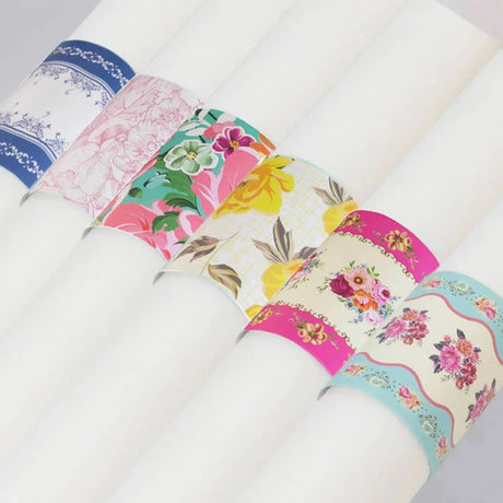 48 Vintage Floral Disposable Paper Napkin Rings - Assorted NAP_RING_PAP06_TEA017_MIX