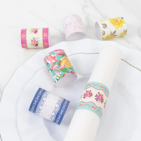 48 Vintage Floral Disposable Paper Napkin Rings - Assorted NAP_RING_PAP06_TEA017_MIX