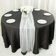 48" x 120" Pearl Embellished Sheer Tulle Table Runner - White RUN_TUL01_48_WHT