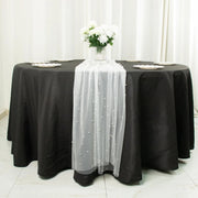 48" x 120" Pearl Embellished Sheer Tulle Table Runner - White RUN_TUL01_48_WHT