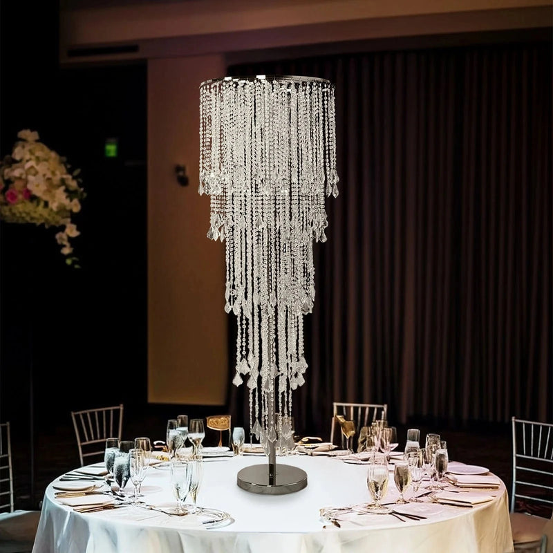 4ft Chandelier Floral Waterfall Crystal Beaded Table Centerpiece - Silver CHDLR_071_47_SILV