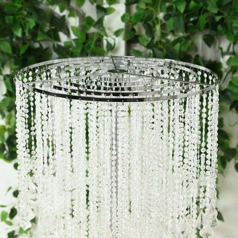 4ft Chandelier Floral Waterfall Crystal Beaded Table Centerpiece - Silver CHDLR_071_47_SILV
