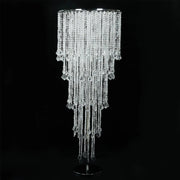 4ft Chandelier Floral Waterfall Crystal Beaded Table Centerpiece - Silver CHDLR_071_47_SILV