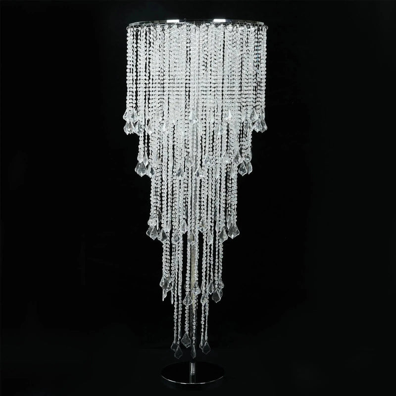4ft Chandelier Floral Waterfall Crystal Beaded Table Centerpiece - Silver CHDLR_071_47_SILV