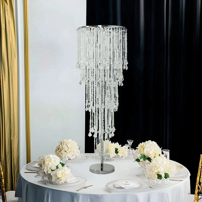 4ft Chandelier Floral Waterfall Crystal Beaded Table Centerpiece - Silver CHDLR_071_47_SILV