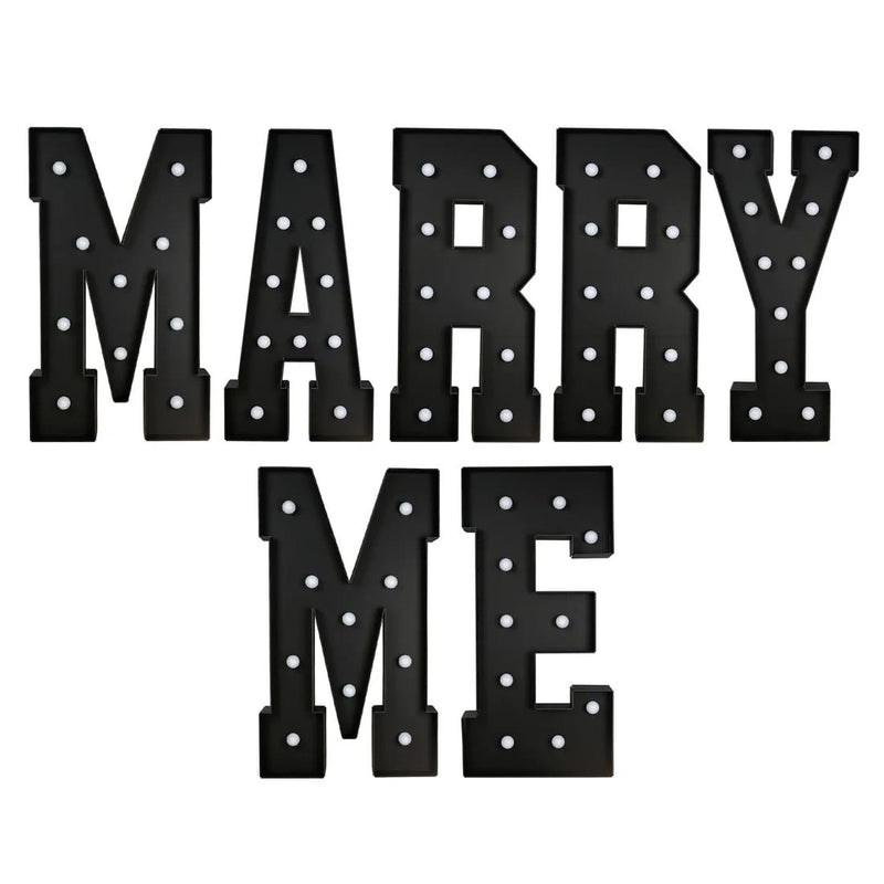 4ft Lighted Pre-Cut Foam Board LED "MARRY ME" Marquee Letter Set BDL_WOD_METLTR11_4FT_BLK_MARRY