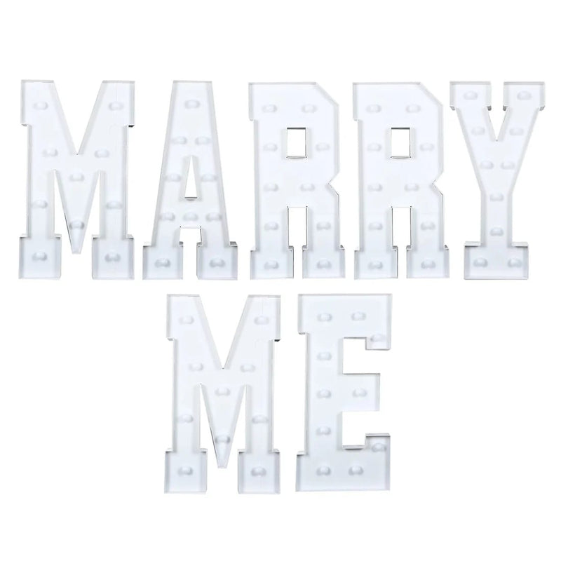 4ft Lighted Pre-Cut Foam Board LED "MARRY ME" Marquee Letter Set BDL_WOD_METLTR11_4FT_WHT_MARRY