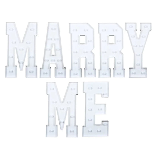 4ft Lighted Pre-Cut Foam Board LED "MARRY ME" Marquee Letter Set BDL_WOD_METLTR11_4FT_WHT_MARRY