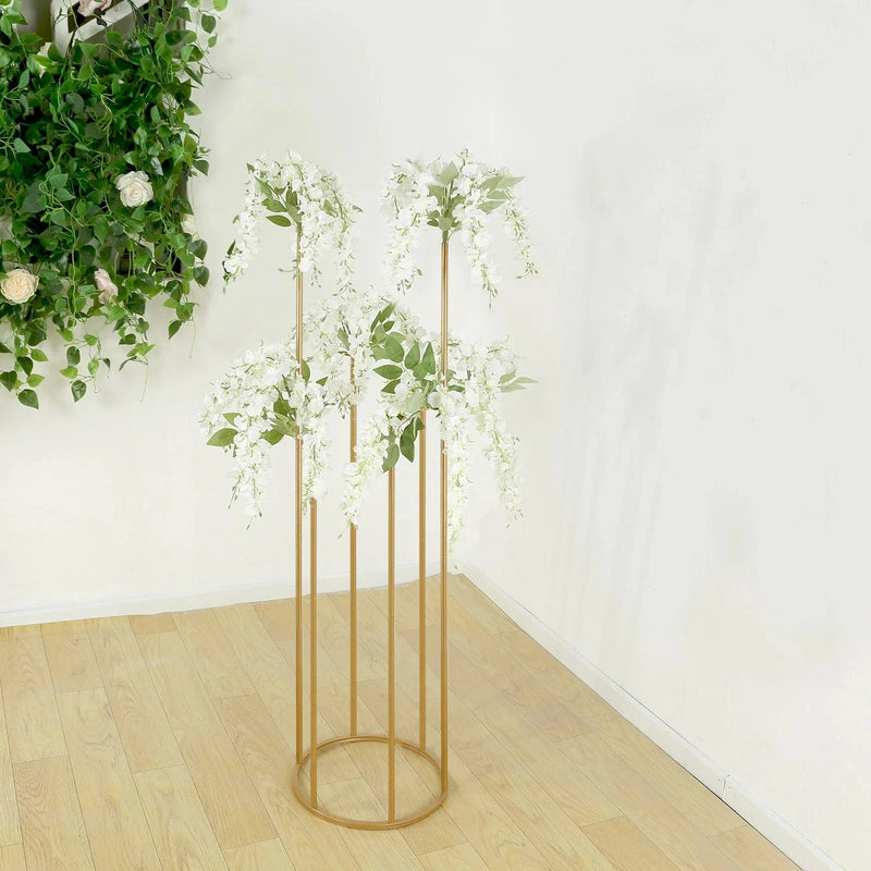 4ft Metal 6-Tubes Single Stem Flower Centerpiece Minimalist Style - Gold IRON_VASE_013_RND_48_GOLD