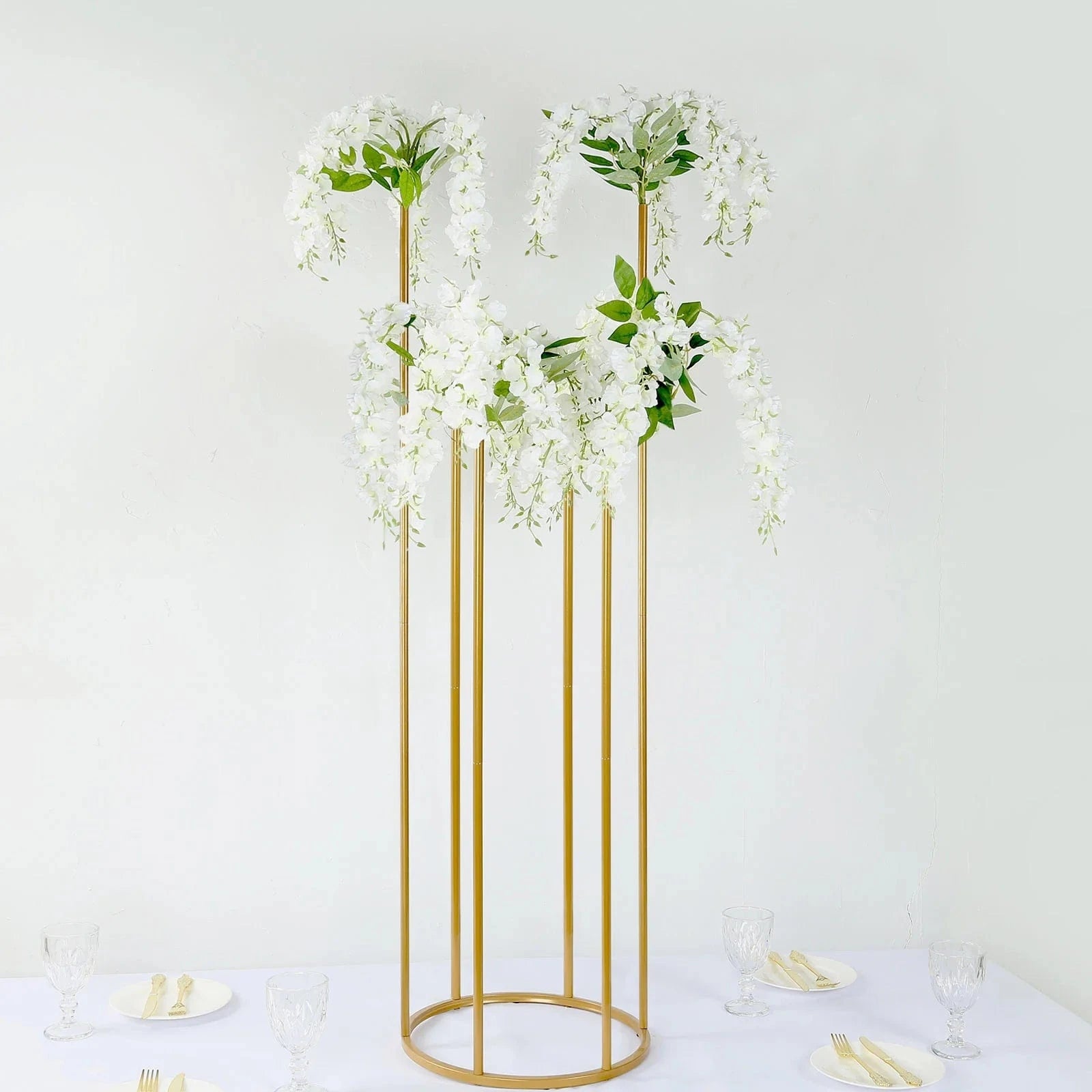 4ft Metal 6-Tubes Single Stem Flower Centerpiece Minimalist Style - Gold IRON_VASE_013_RND_48_GOLD