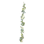 5.5 ft LED Peony Garland with Artificial Eucalyptus Battery Operated Fairy Lights - White and Green LEDSTR_ARTI_GLND_GRN022