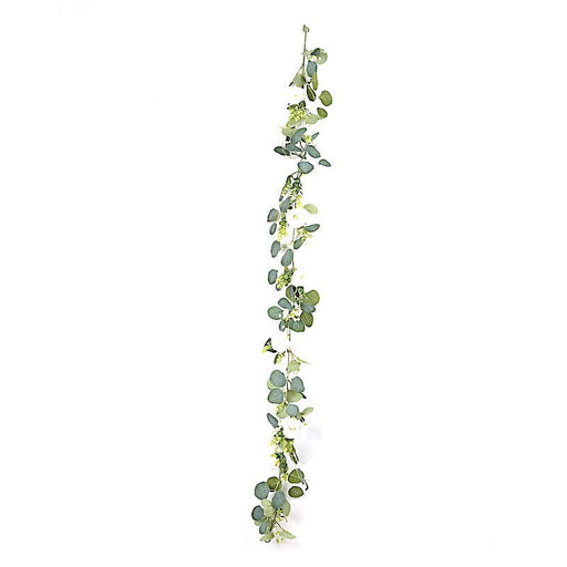5.5 ft LED Peony Garland with Artificial Eucalyptus Battery Operated Fairy Lights - White and Green LEDSTR_ARTI_GLND_GRN022