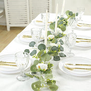 5.5 ft LED Peony Garland with Artificial Eucalyptus Battery Operated Fairy Lights - White and Green LEDSTR_ARTI_GLND_GRN022