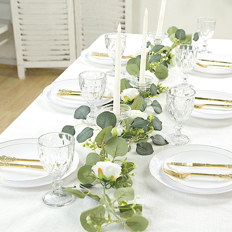 5.5 ft LED Peony Garland with Artificial Eucalyptus Battery Operated Fairy Lights - White and Green LEDSTR_ARTI_GLND_GRN022