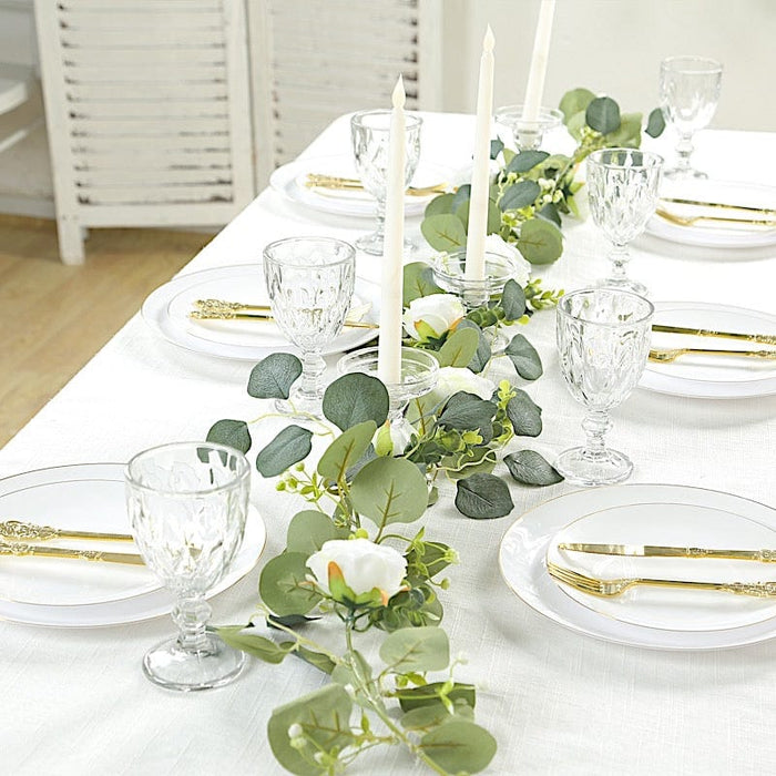 5.5 ft LED Peony Garland with Artificial Eucalyptus Battery Operated Fairy Lights - White and Green LEDSTR_ARTI_GLND_GRN022