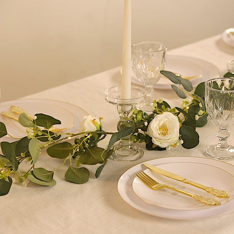 5.5 ft LED Peony Garland with Artificial Eucalyptus Battery Operated Fairy Lights - White and Green LEDSTR_ARTI_GLND_GRN022