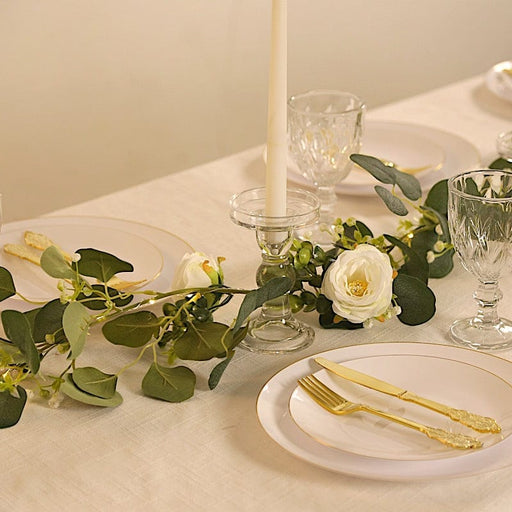 5.5 ft LED Peony Garland with Artificial Eucalyptus Battery Operated Fairy Lights - White and Green LEDSTR_ARTI_GLND_GRN022