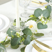 5.5 ft LED Peony Garland with Artificial Eucalyptus Battery Operated Fairy Lights - White and Green LEDSTR_ARTI_GLND_GRN022