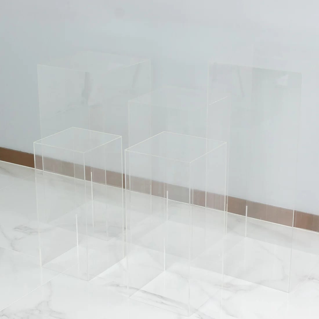 5 Acrylic Rectangular Display Stands Pre-Assembled Pedestal Riser - Clear PROP_BOX_001_SET_ACRY_CLR