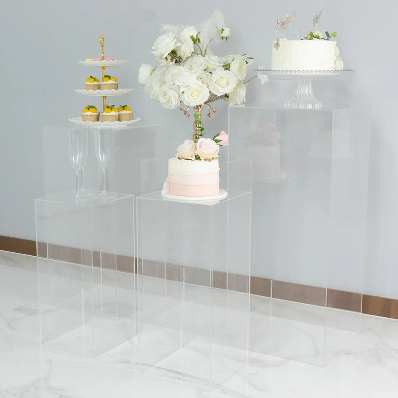5 Acrylic Rectangular Display Stands Pre-Assembled Pedestal Riser - Clear PROP_BOX_001_SET_ACRY_CLR