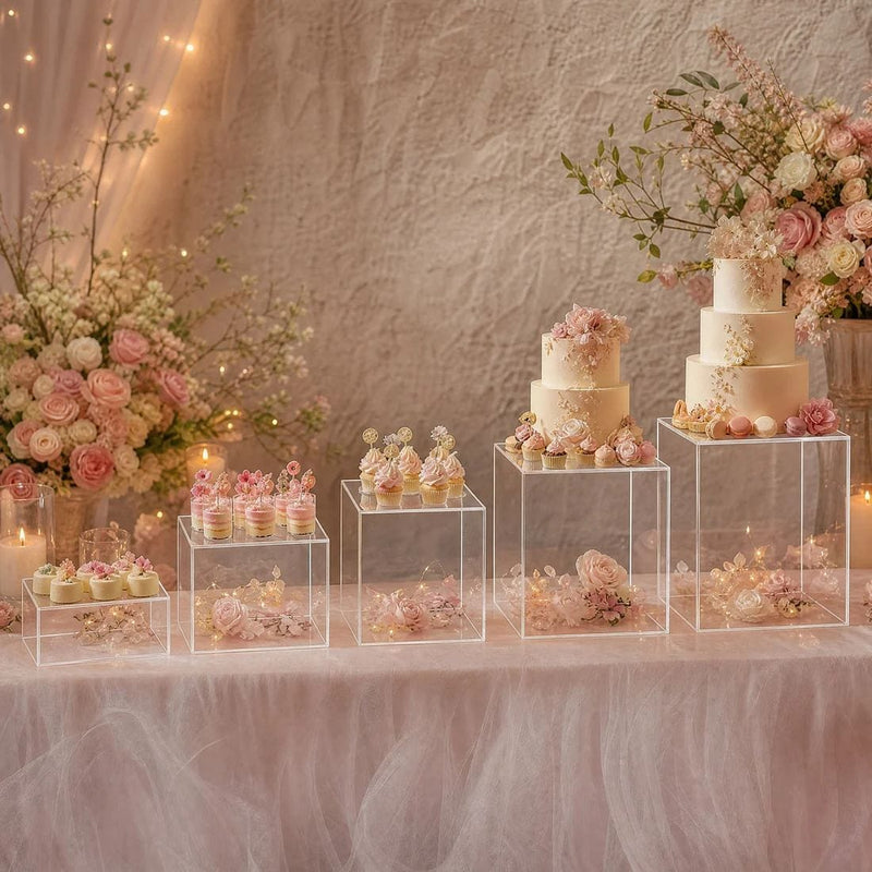 5 Acrylic Square Cake Risers Dessert Display Stands