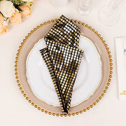 5 Black and Gold 20" x 20" Shiny Foil Cloth Dinner Napkins Disco Mirror Ball Theme NAP_25A_BLKGD