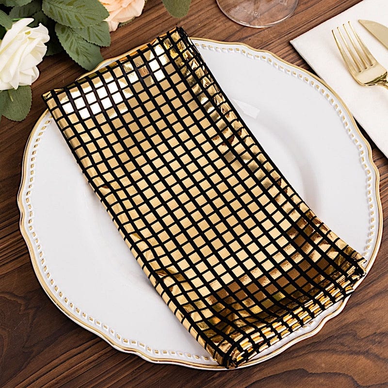 5 Black and Gold 20" x 20" Shiny Foil Cloth Dinner Napkins Disco Mirror Ball Theme NAP_25A_BLKGD