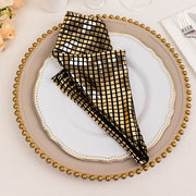 5 Black and Gold 20" x 20" Shiny Foil Cloth Dinner Napkins Disco Mirror Ball Theme NAP_25A_BLKGD